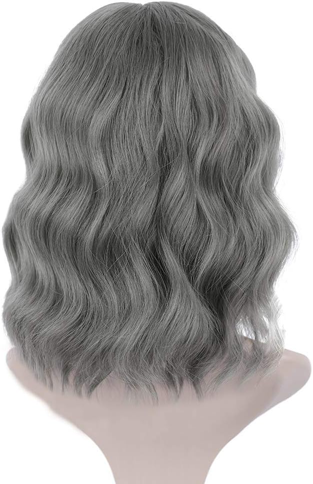 PORSMEER Short Grey Salt color Wig Pastel Wavy Bob Wig with Fringe Natural Looking Synthetic Hair Wigs for Women Party Or Daily Wear 14inch,Natural Salt & Pepper Look - Image 5