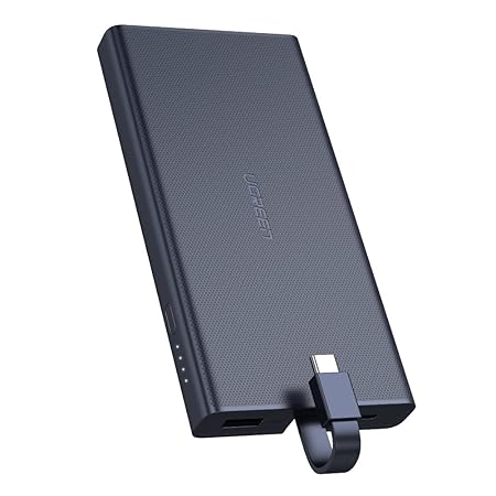 UGREEN Quick Charge 3.0 Powerbank USB C Power Bank 10000mAh Externer Akku mit integriert Typ C Kabel 18W Fast Charge Akkupack
