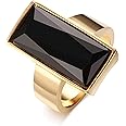 VNOX Vintage Fashion Stainless Steel Gold Plated Rectangular Black Glass Crystal Cocktail Statement Onyx Ring for Women