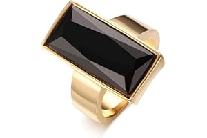 VNOX Vintage Fashion Stainless Steel Gold Plated Rectangular Black Glass Crystal Cocktail Statement Onyx Ring for Women