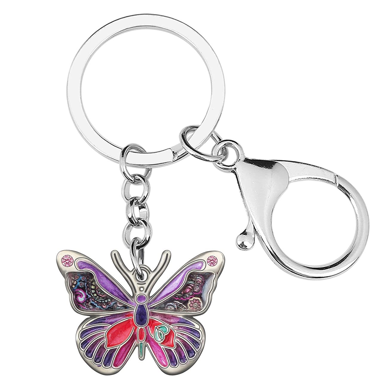 Enamel Alloy Flying Butterfly Keychain Insect Jewelry For Women Girls Bag Wallet Charm Gift (Violet)