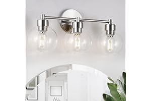 diniluse Bathroom Light Fixtures 3 Lights Vanity Light with Brushed Nickel Round Finish, Bathroom Vanity Lights with Clear Globe Glass, Wall Sconce for Mirror, Bedroom, Living Room, Kitchen