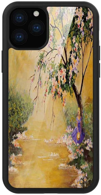 Amazon Co Jp Iphone 11 Pro Max 用 強化ガラスケース クリア 薄型 耐衝撃 黒 カバーケース 景観 オイル塗装アクリルのようなイメージの花の花びらが川のほとりに落下少女画 マルチカラー Iphone 11 Pro 2019用 Iphone11ケース用 家電 カメラ