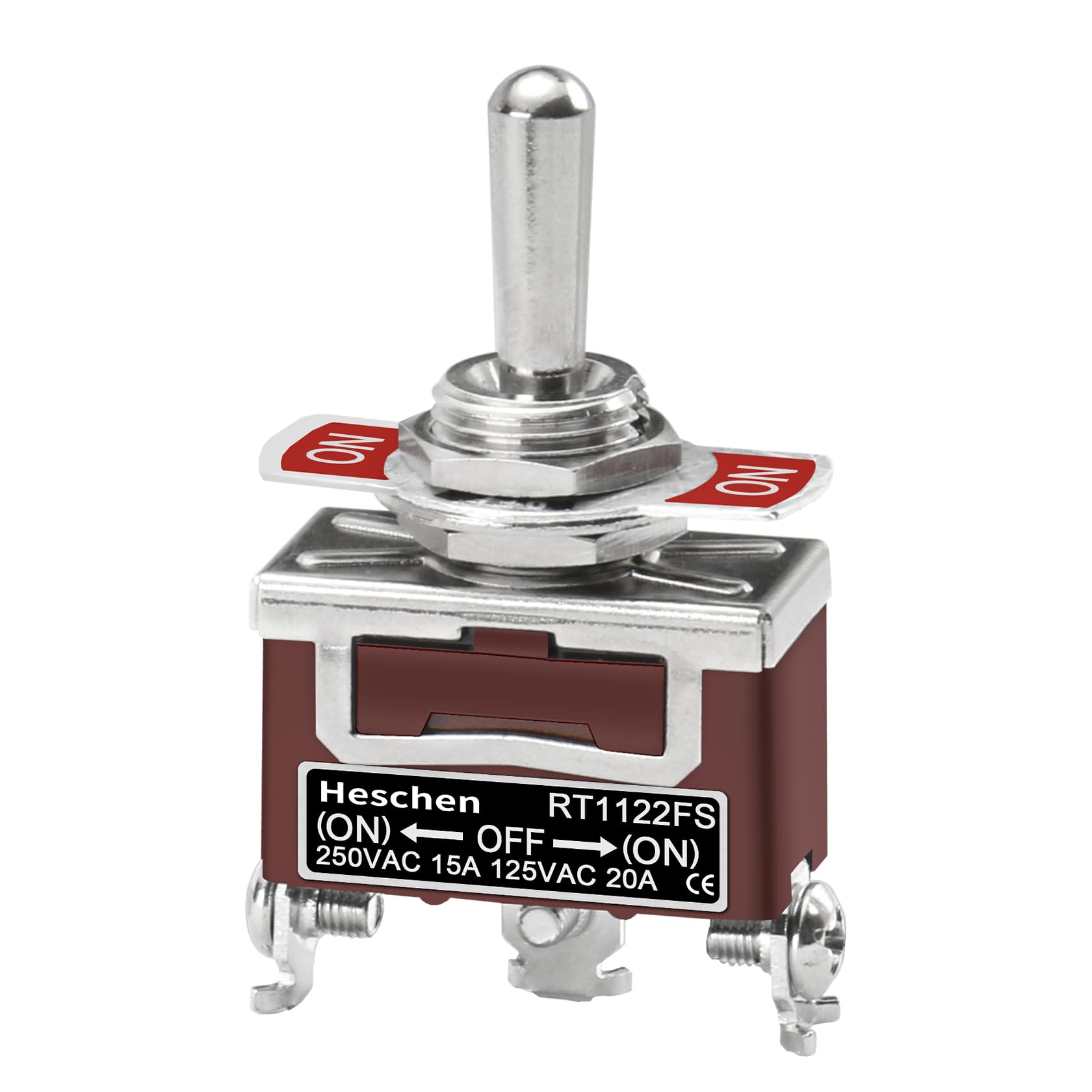 Heschen Metal Toggle Switch, RT1122, SPDT, (ON)/OFF/(ON) 3 Position, Momentary Type, 15A 250VAC, 20A 125VAC