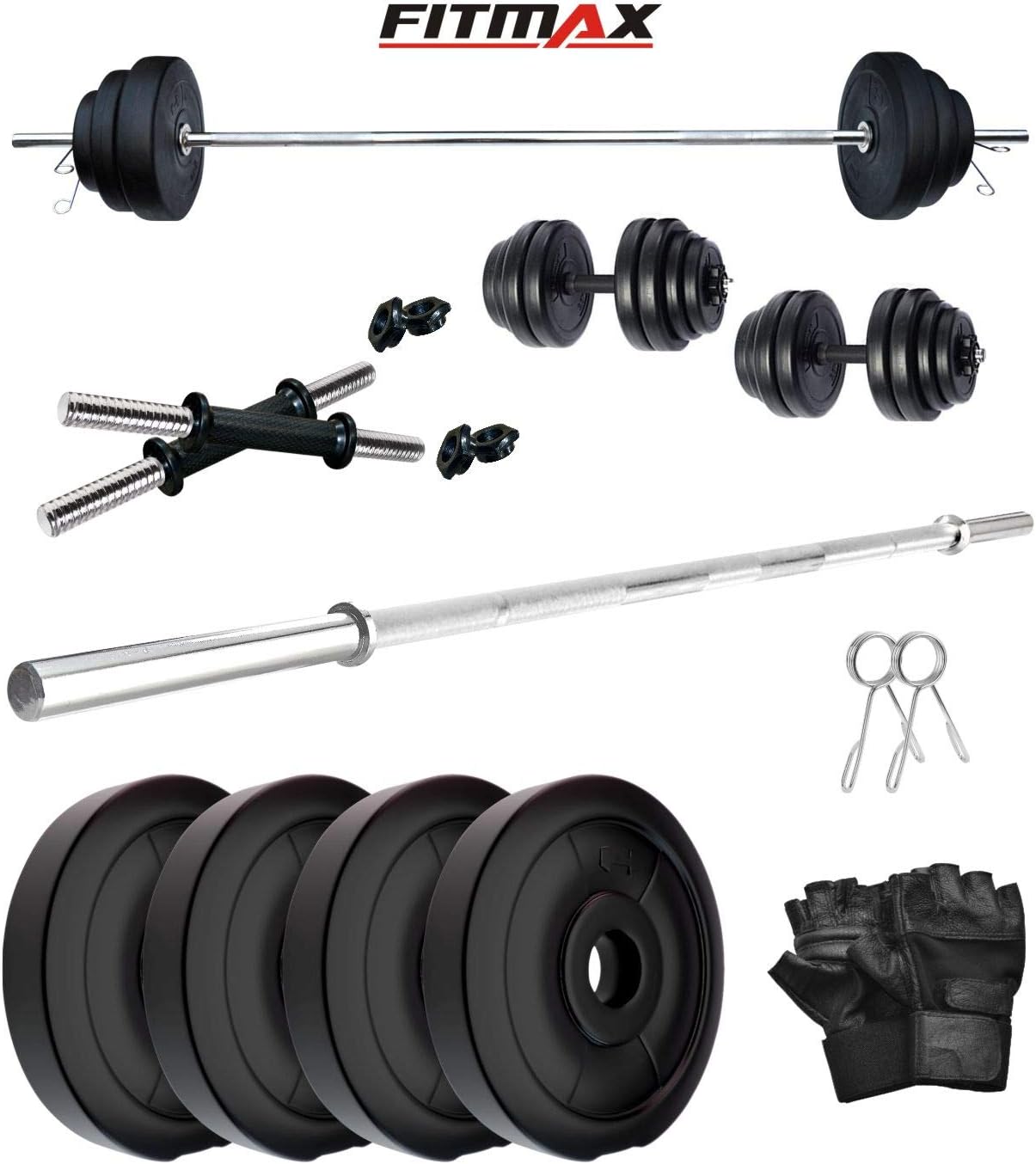 FITMAX PVC-10KGCOMBO HOME GYM SET WITH ONE 3 FT PLAIN AND ONE PAIR DUMBBELL RODS COMES WITH HOME GYM ACCESSORIES