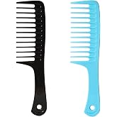 Fgail Detangling Comb Set(2PCS) for Curly Hair, Large Wide Tooth for Wet or Dry Hair, Shower Comb for Women and Men (Black-Blue)