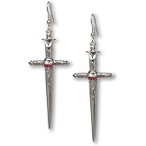 Gothic Skull on Sword Medieval Renaissance Pewter Earrings