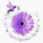 Hummingbird Sunflower Purple Ribbon Fibromyalgia Awareness Sticker Vinyl Decal Car Laptop Wall Window Bumper Sticker 5"