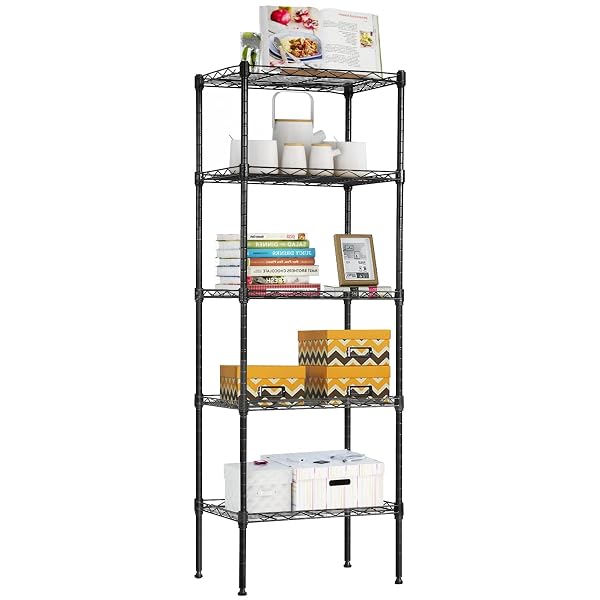 BESTOFFICE ADJUSTABLE NSF-CERTIFIED METAL SHELF WIRE SHELVING UNIT STORAGE FOR SMALL PLACES RESTAURANT GARAGE PANTRY KITCHEN GARAGE RACK (BLACK, 16.7L×11.8W×47.6H)