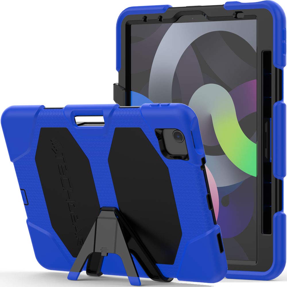 TECHGEAR G-Shock Case for iPad Air 5 2022, Air 4 2020 (5th/4th Generation) Hard Case, Shockproof Protection with Detachable Stand Cover for iPad Air 2020 - Kids Schools Case - Blue