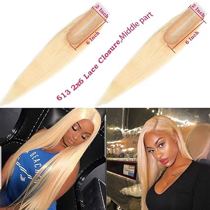 Blonde Straight Lace Closure Middle Part 613 2x6 Lace Closure 130