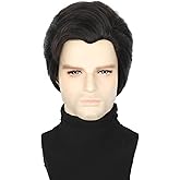 Topcosplay Men Wig Black Short Slicked-back Halloween Costume Party Wigs Man Funny Wig
