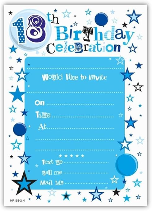 Simon Elvin Biglietti Di Invito Per Festa Di Compleanno Con Buste Confezione Da Per 18 Compleanno Colore Blu In Lingua Inglese Amazon It Casa E Cucina