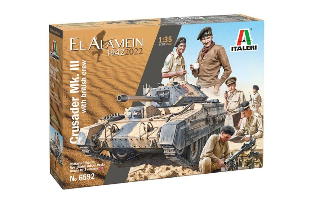 Italeri -6592 Crusader MK.II with British Crew El Alamein 1942-2022, 1:35 Scale, Model Kit, Plastic Model to Mount, Modeling, Multicoloured, IT6592