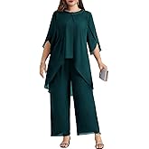 Hanna Nikole Plus Size Mother of The Bride Pant Suits 2 Piece Chiffon Sets Dressy Wedding Guest Outfit with High Low Hem