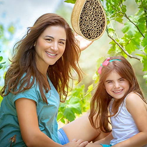 KIBAGA Mason Bee House - Handmade Natural Bamboo Bee Hive Attracts Peaceful Bee Pollinators to Enhance Your Garden's Productivity - The for Garden Lovers