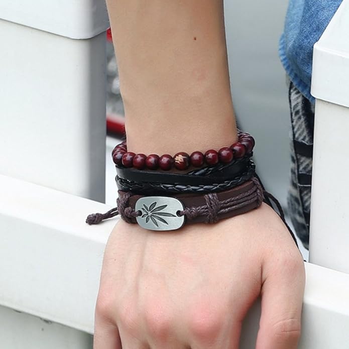 Aoruisier Mens Mixed Bracelets Adjustable Handmade Multi Strand Braided Owl Bracelets Woven Leather Wristbands