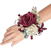 YSOJMAN Set of 2 Wrist Corsage Wristlet for Wedding Bridesmaid Mother Grandmother for Bridal Shower Wedding Artificial Roses Flower Prom (Burgundy)