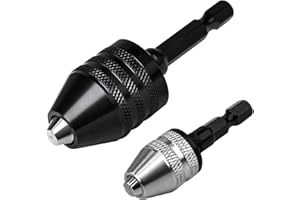 KPROE 2Pcs Keyless Drill Chuck Adapter Set, 1/4" Hex Shank Quick Change (0.3-8mm) – Fits Impact Drill & Power Tools, Carbon Steel, for Milwaukee, DeWalt, Makita (2-Piece)