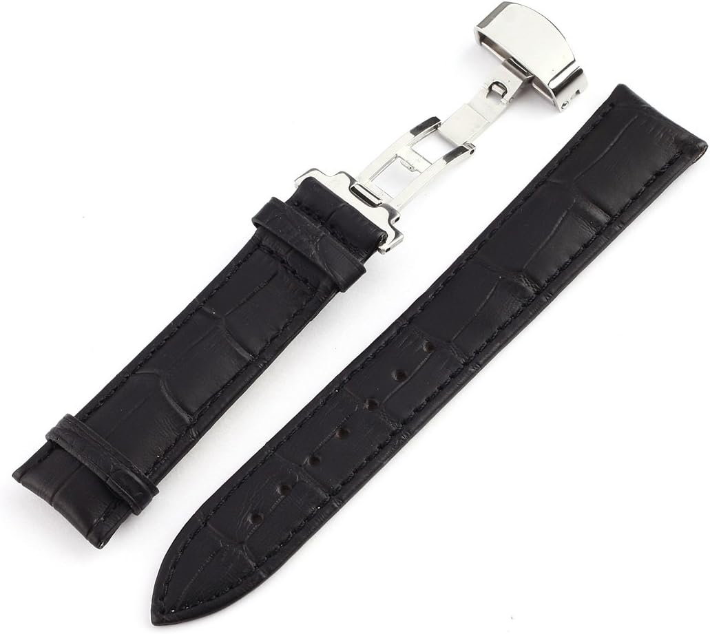 New Design Durable 14mm~24mm Genuine Leather Deployant Watch Band Bracelet Strap (Black-16mm)
