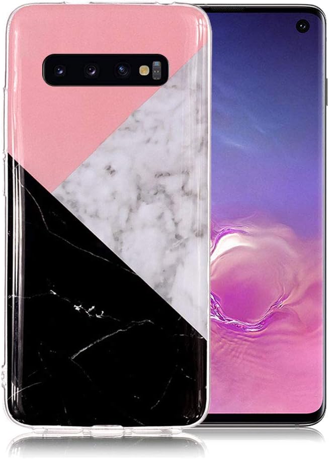 Marble Phone Case for Samsung Galaxy S10, Silicone Case Marble Pattern Ultra Slim Transparent Slim-Fit Anti-Scratch Shock Proof TPU Soft Gel Case Cover Bumper Protective Rubber Shell- Pink-White-Black