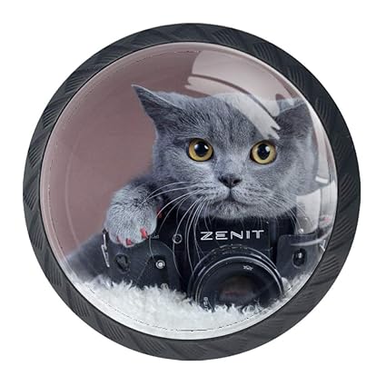 Lorvies Grey Cat Drawer Knob Pull Handle Crystal Glass Circle