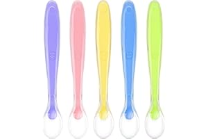 Vicloon Baby Silicone Spoons, 5 PCS Baby Training Feeding Spoons for First Stage 4 Months Toddlers, Infants Utensils Feeding Supplies, Soft Tip BPA Free Gum-Friendly Dishwasher Boil-Proof