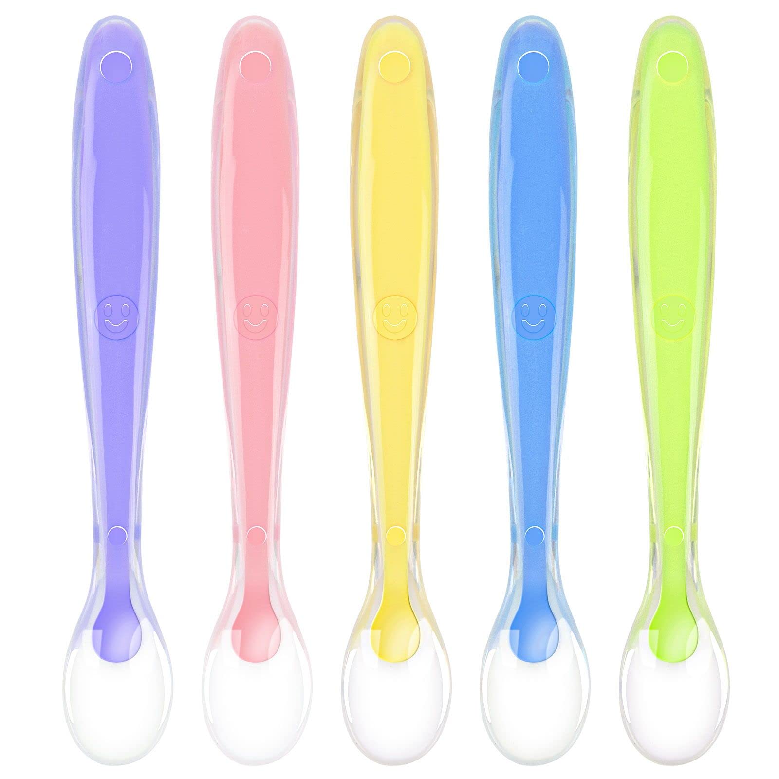 Vicloon Baby Spoons, 5 Pcs Silicone Spoon Baby Soft Spoons Self Feeding Training Spoon for Toddlers Children Baby Feeding and weaning