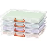 Lifewit 12.6" x 9.6" Paper Storage Boxes, Board Game Container with Secure Latch, Plastic Portable Organizer with Handle & Labels for File,Document,Craft,Puzzles, Cards, Art Supplies,4 Pcs