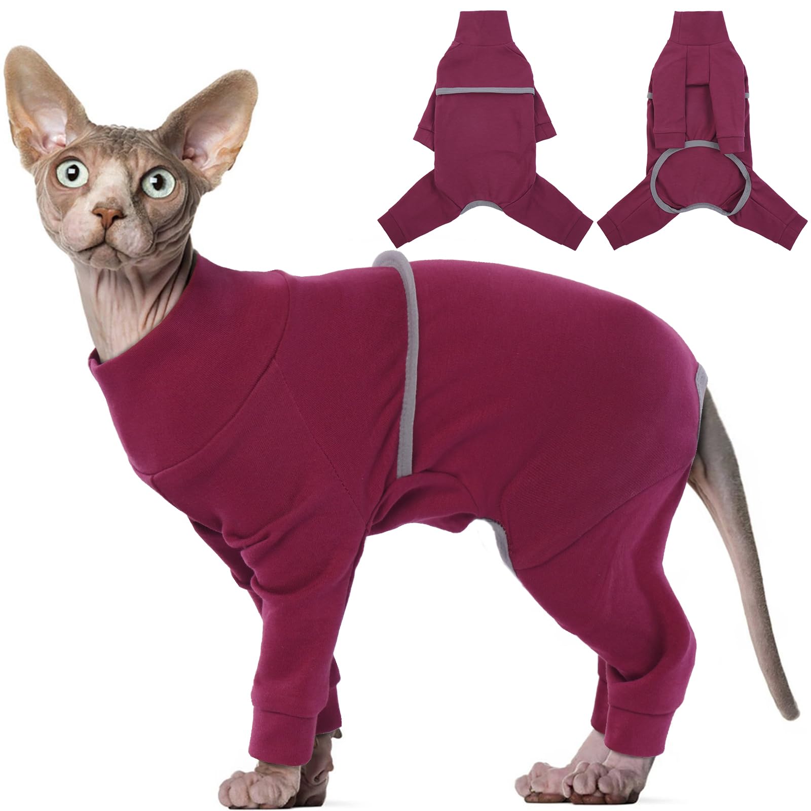 Hjyokuso Sphynx Cat Clothes, Breathable Soft Cat Jumpers For Cats Only, Cat Coat with Four Legs, Cat T-Shirt, Warm Cat Sweaters, Cat Pajamas Jumpsuit Vest for Sphynx, Cornish Rex, Devon Rex,Peterbald