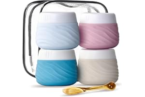 Eternal Moment Travel Containers for Toiletries, Silicone Jars with Lid, TSA Approved Travel Size Bottles with Clear Bag, Leak-proof Travel Accessories Cosmetic for Lotion Face Body Cream (4 Pack)