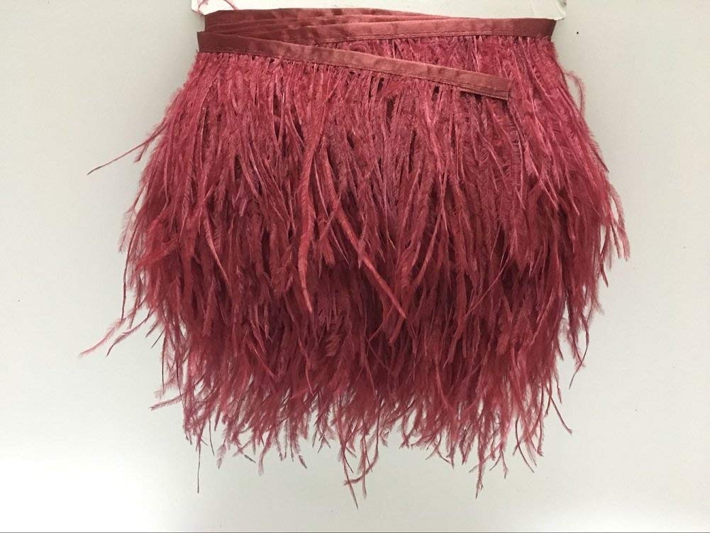 KOLIGHT Pack of 9m Natural Dyed Ostrich Feathers 9~12cm Trim Fringe for DIY Dress Sewing Crafts Costumes Decoration (Red Wine)