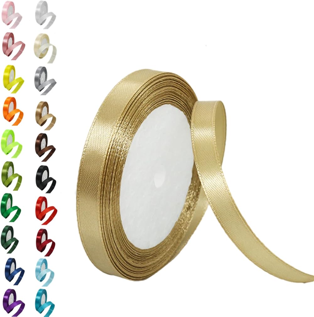 Aisszhao 10mm Champagne Gold Ribbon 22M Satin Gift Wrapping Double Sided