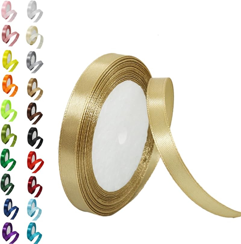 Aisszhao 10mm Champagne Gold Ribbon 22M Satin Gift Wrapping Double Sided