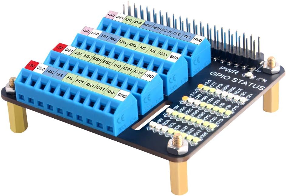 GeeekPi GPIO Screw Terminal Block Breakout Board HAT with Status LED for Raspberry Pi,GPIO Expansion Board Breakout Module for Raspberry Pi 4B/3B+/3B/2B/B+/Pi Zero W/Pi Zero 2 W