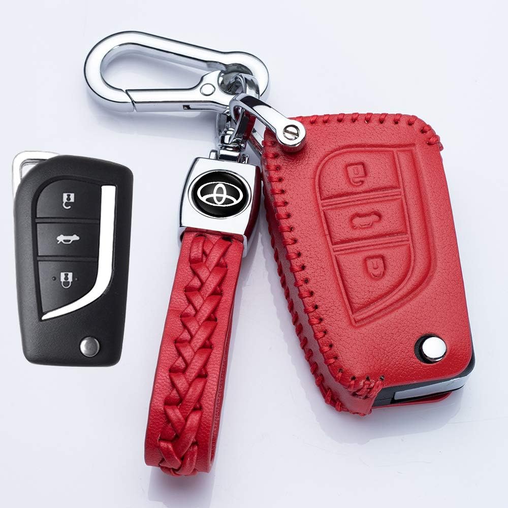 Hey Kaulor Leather Key Fob Remote Cover Case Protector Keyless Entry Jacket for 2018 2017 Corolla
