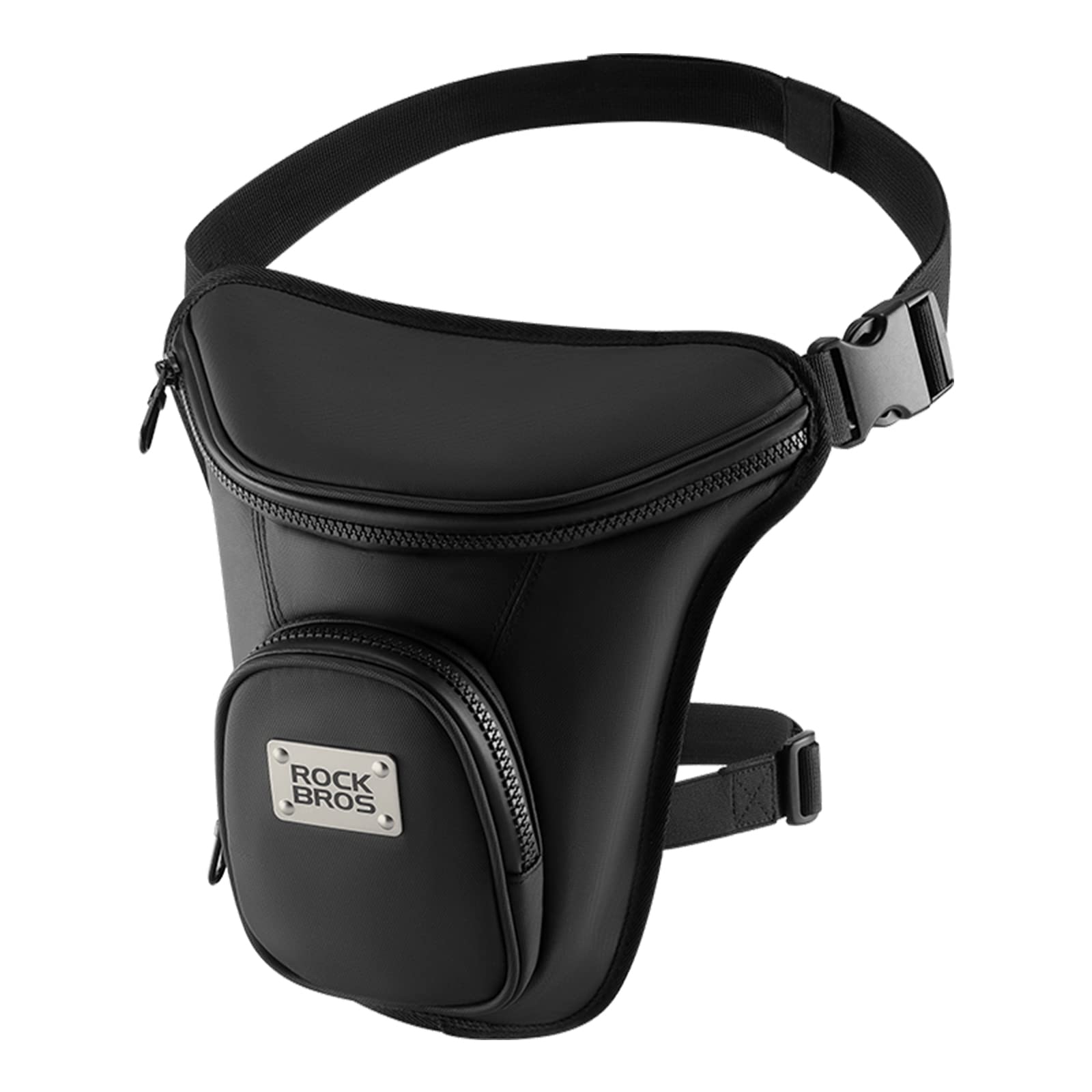 ROCKBROS Bumbag Motorcycle Waist Bag for Men Woman Adjustable Fanny Pack with 2 Zipper Pockets Cycling Leg Bag with Removable Elastic Thigh Belt for Travel, Hiking, Money Storage, Black