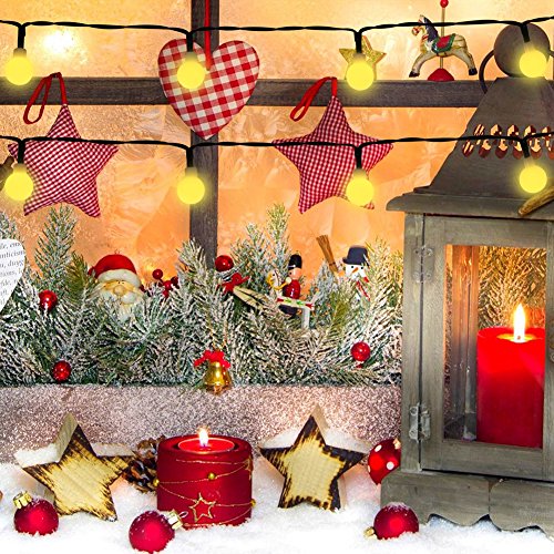 XUNATA 39.6ft Solar Powered LED String Lights Flexible Waterproof 100 LEDs White Ball Lights for Indoor Outdoor Home Patio Lawn Garden Party Holiday Decorations(Warm White)