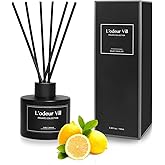 L'odeur Vill Reed Diffuser, 3.4oz(100ml) Juicy Lemon Reed Diffuser Set with 6 Oil Diffuser Sticks, Matte Black Aroma Scent Diffuser, Long Lasting Home Fragrance for Bathroom Shelf Decor