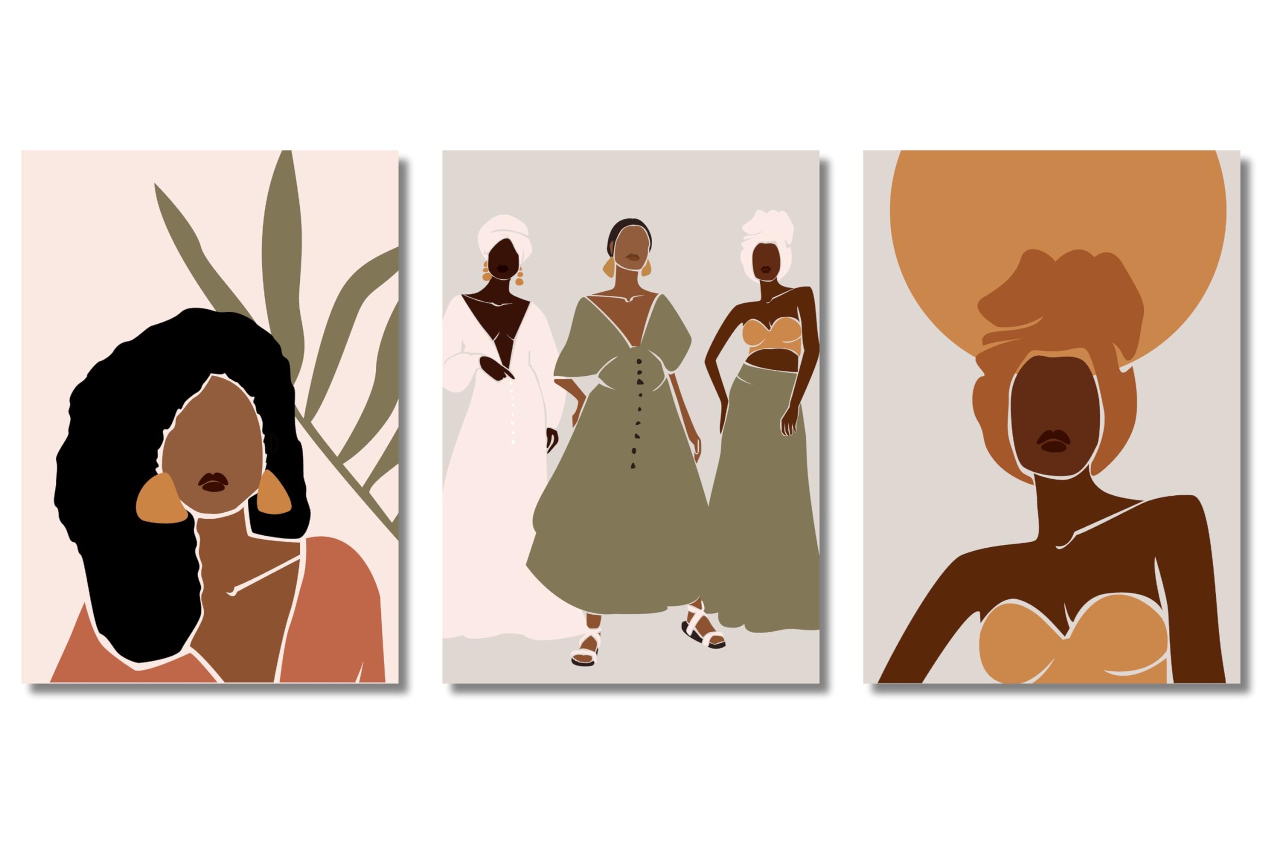 SET OF 3 ABSTRACT WOMEN BLACK WALL ART AFRICAN A3 POSTER PRINT BEDROOM LIVING ROOM HALLWAY UNFRAMED MINIMALIST AESTHETIC
