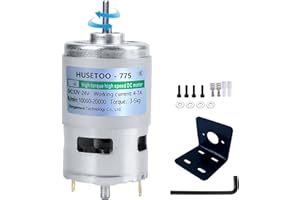 HUSETOO ‌12V 775 DC Motor - High Torque (Max 20000 RPM) Dual Ball Bearing, Built-in Cooling Fan for Power Wheels Upgrade (D Shaft, Includes Bracket)