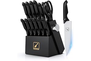 imarku Knife Set with Block, Sharp Knife Set with Built-in Sharpener, Japanese Stainless Steel Kitchen Knife Set with Non-Sli