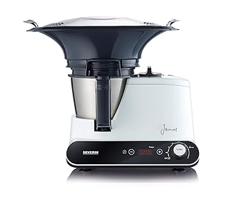 Severin KM 3895 James the Wondermachine All-in-one Küchenmaschine mit Kochfunktion (1050 Watt, 11 Funktionen) schwarz/weiß [E