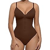 FeelinGirl Shapewear Bodysuit Tummy Control for Women Zip-Up Shapewear Thong Waist V Neck Body Shaper Going Out
