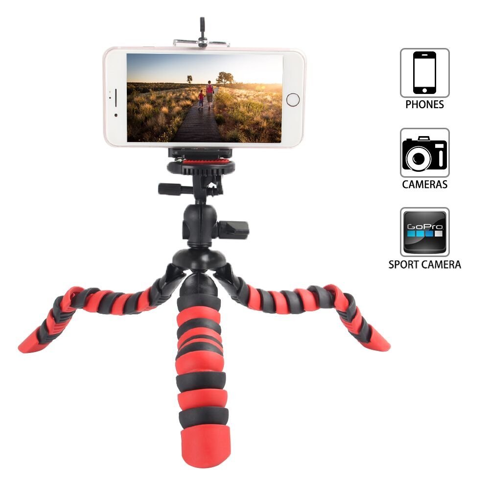 Tairoad Trípode flexible de 12 pulgadas con la pierna plegable y Smartphone libre y adaptador del montaje de Gopro El mejor trípode del recorrido (rojo + negro) …