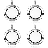 WANDIC Glossy Photo Charms, 4Pcs Silver Round Memory Locket Pendant Bridal Wedding Bouquet Charms for Photo or Decoration, 25mm