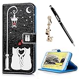 S7 Edge Case,Samsung Galaxy S7 Edge Case - Badalink Premium Wallet Folio Magnetic Flip Cover Print PU Leather Kickstand Card Holders Soft TPU Inner Case & Dust Plug & Stylus - Cat with Heart