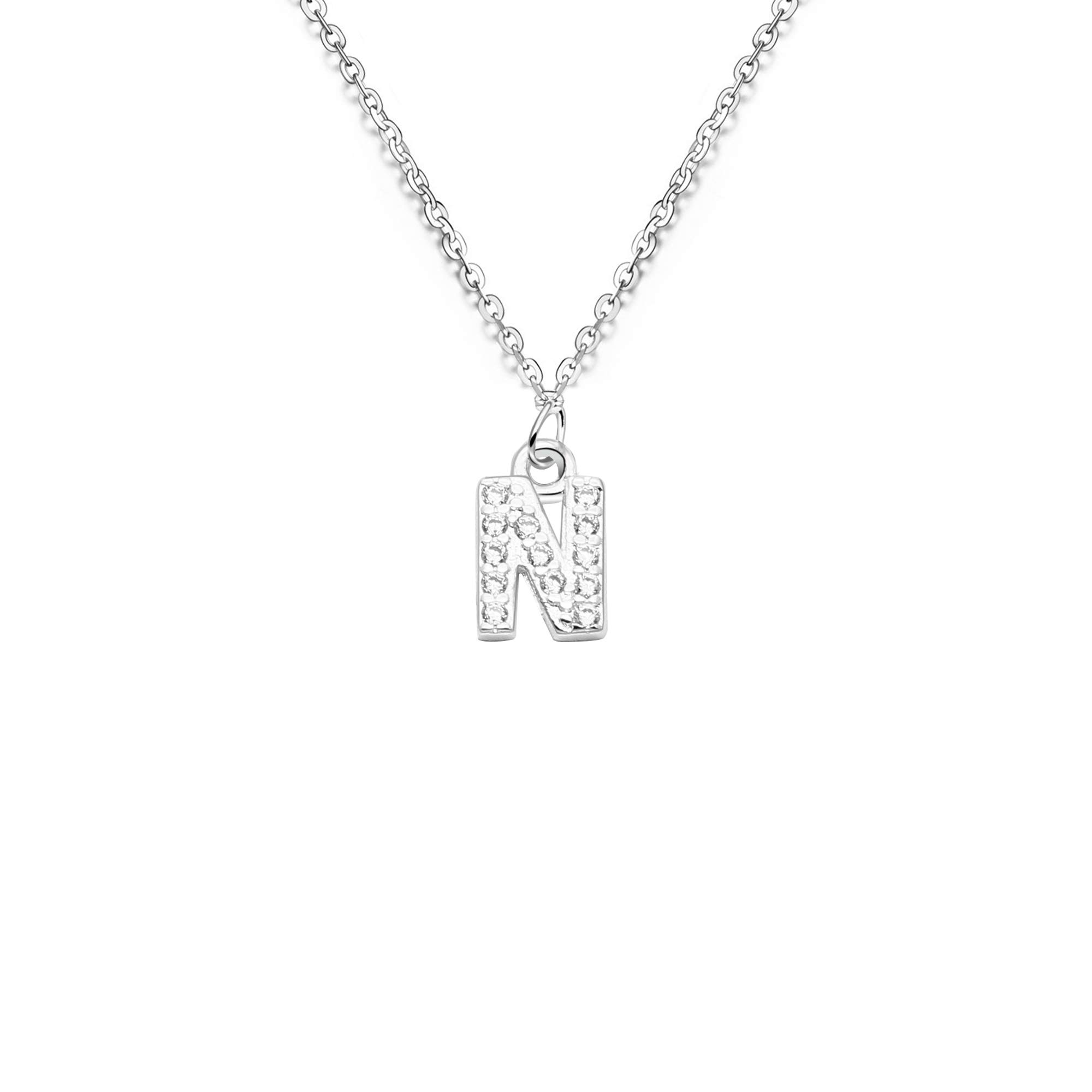 bifriend S925 Silver 26 Initial English Letter Crystal Chain Necklace For Women Girl Best Gift (N)