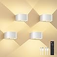 FULEN 4 Pack Motion Sensor Wall Lamp with Remote Control 3 Colors Wireless Wall Light LED Indoor Up and Down Wall Sconce 5000mAh Rechargeable Battery Powered Wall Lamps Brightness Adjustable,White