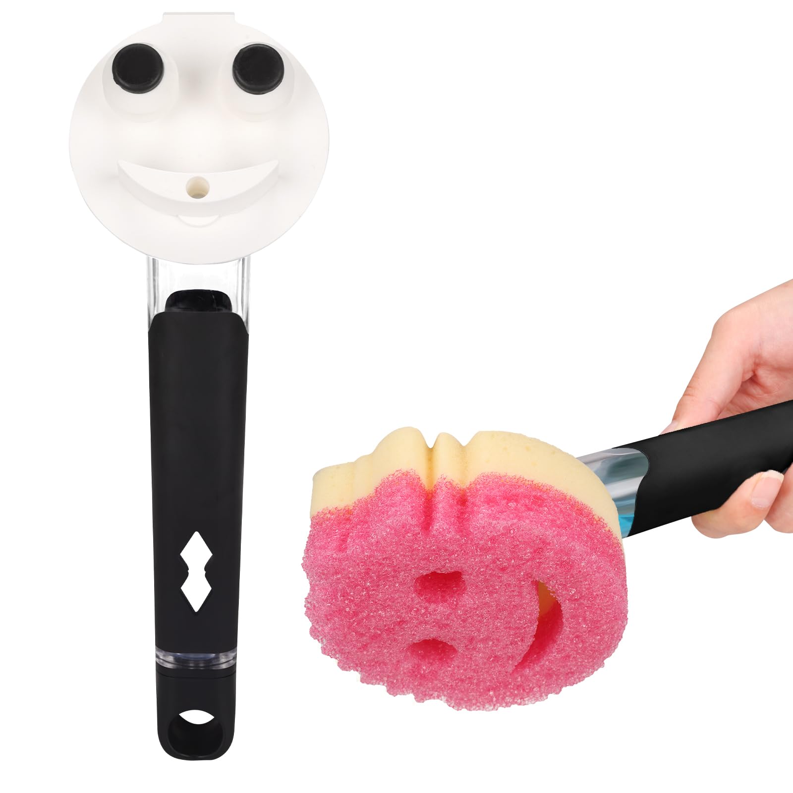 Photo 1 of AMAZYC-US Smile Sponge Dish Wand Sponge Holder for Round Smiley Face Sponge Soap Dispensing Handle for Round Smiley Face Sponge Upgraded Design, Black